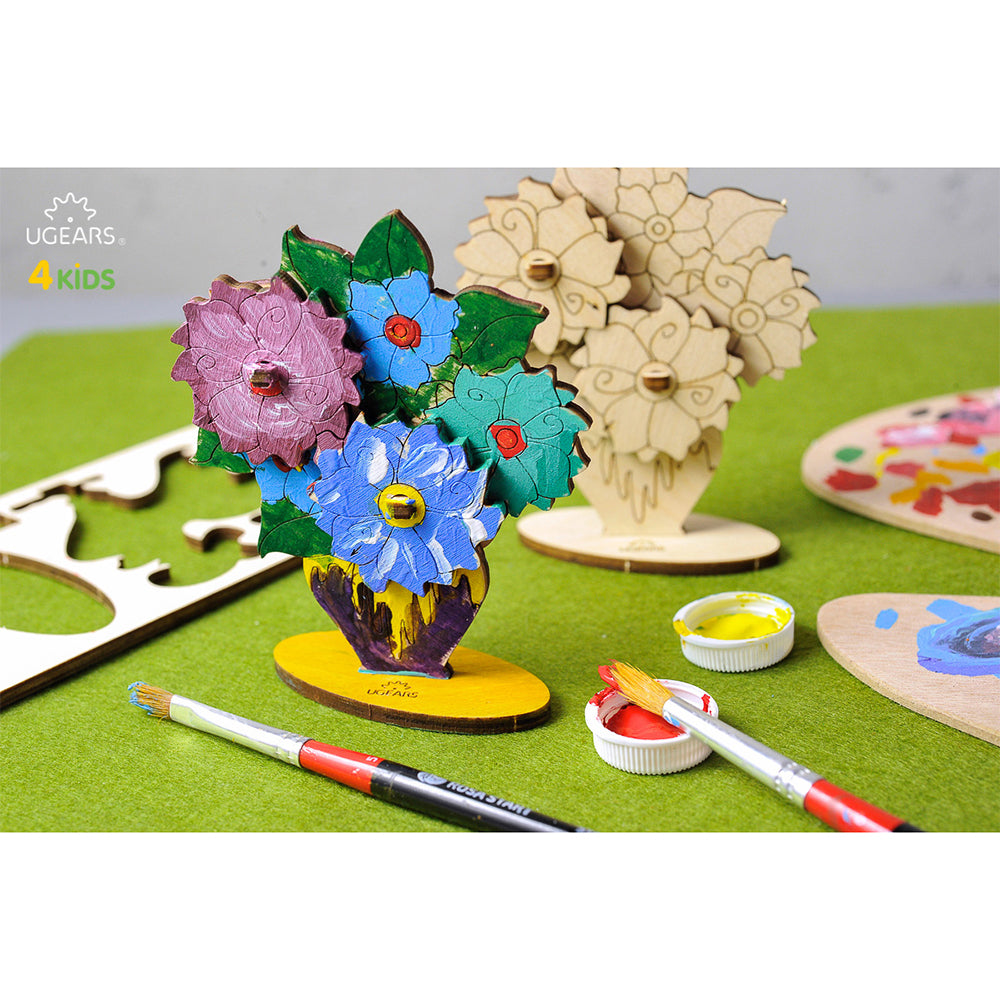 Ugears 3D Colouring Bouquet DIY Wooden Puzzle 8pc