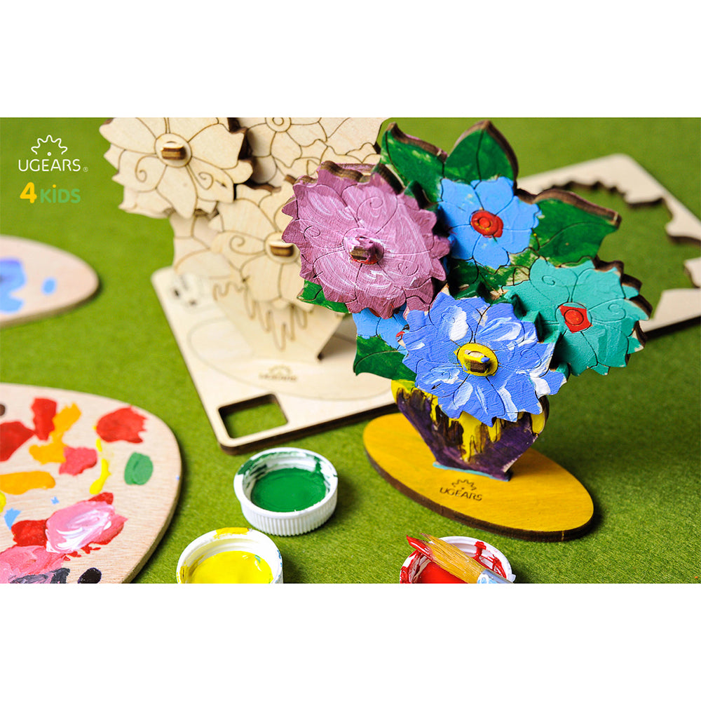 Ugears 3D Colouring Bouquet DIY Wooden Puzzle 8pc