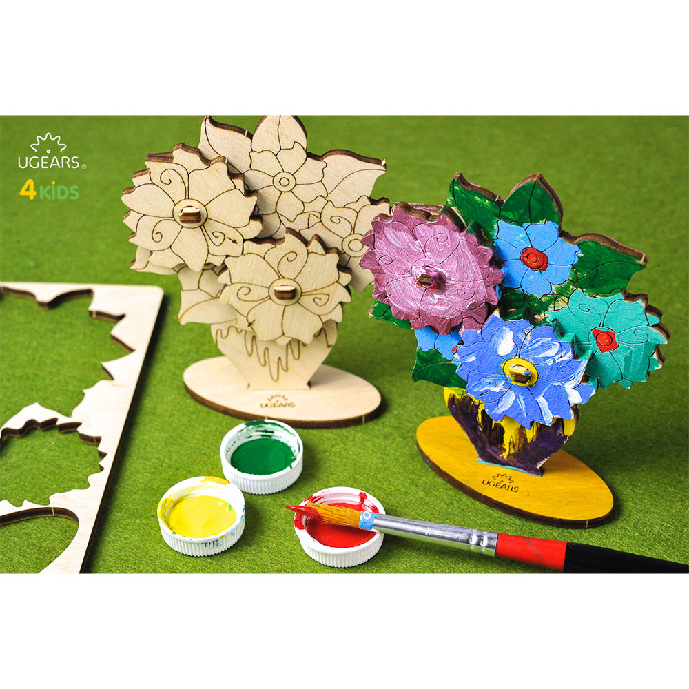 Ugears 3D Colouring Bouquet DIY Wooden Puzzle 8pc