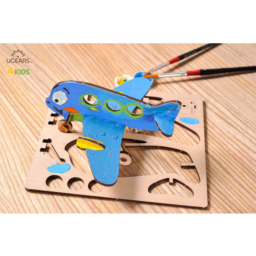 Ugears 3D Painting Airplane DIY Wooden Puzzle 8pc