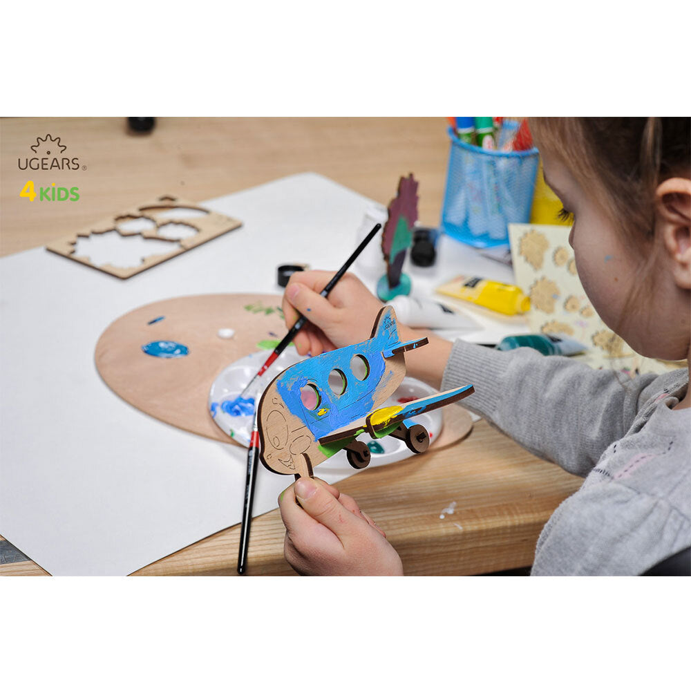 Ugears 3D Painting Airplane DIY Wooden Puzzle 8pc