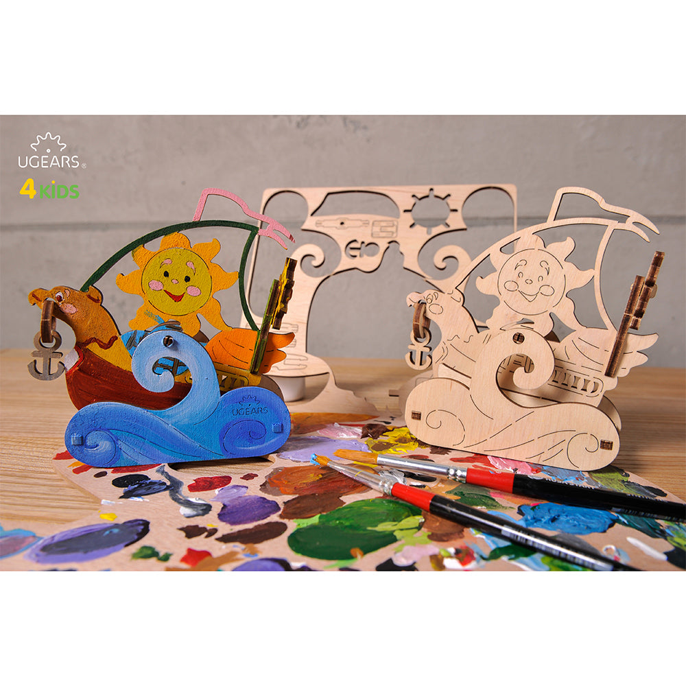 Ugears 3D Painting Sailboat DIY Wooden Puzzle 17pc