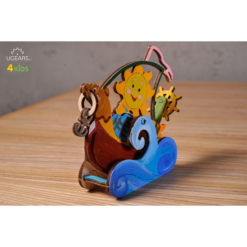 Ugears 3D Painting Sailboat DIY Wooden Puzzle 17pc
