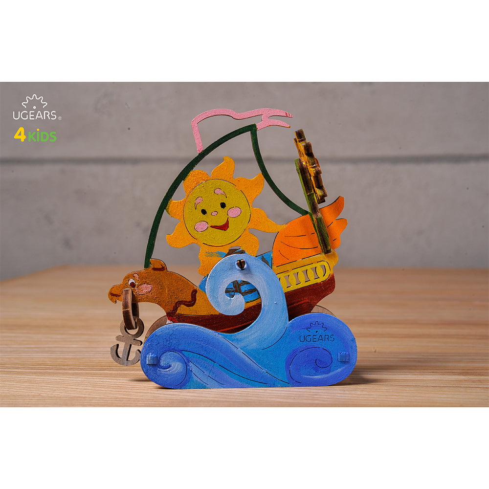 Ugears 3D Painting Sailboat DIY Wooden Puzzle 17pc