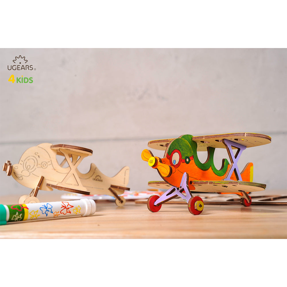 Ugears 3D Painting Biplane DIY Wooden Puzzle 23pc