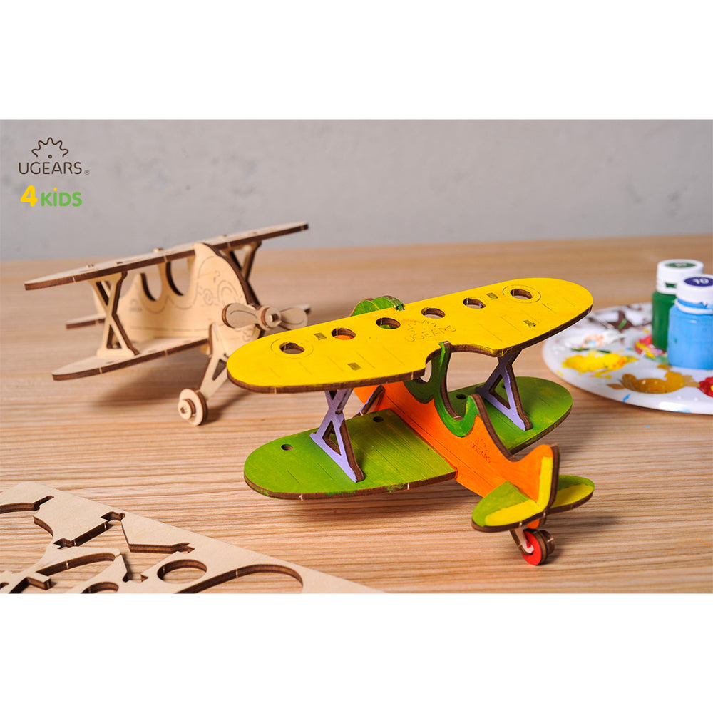 Ugears 3D Painting Biplane DIY Wooden Puzzle 23pc
