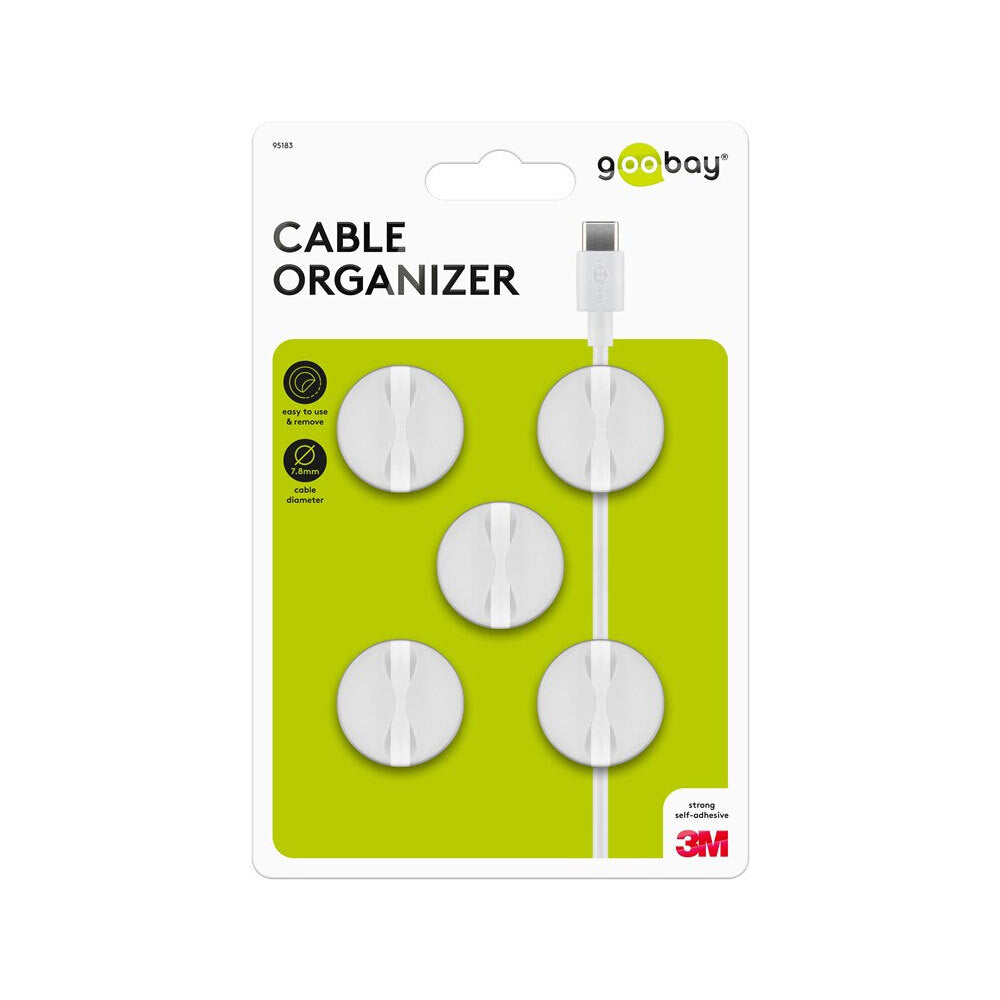 5pc Goobay 1 Slot 1.88cm Adhesive Cable Organiser - White