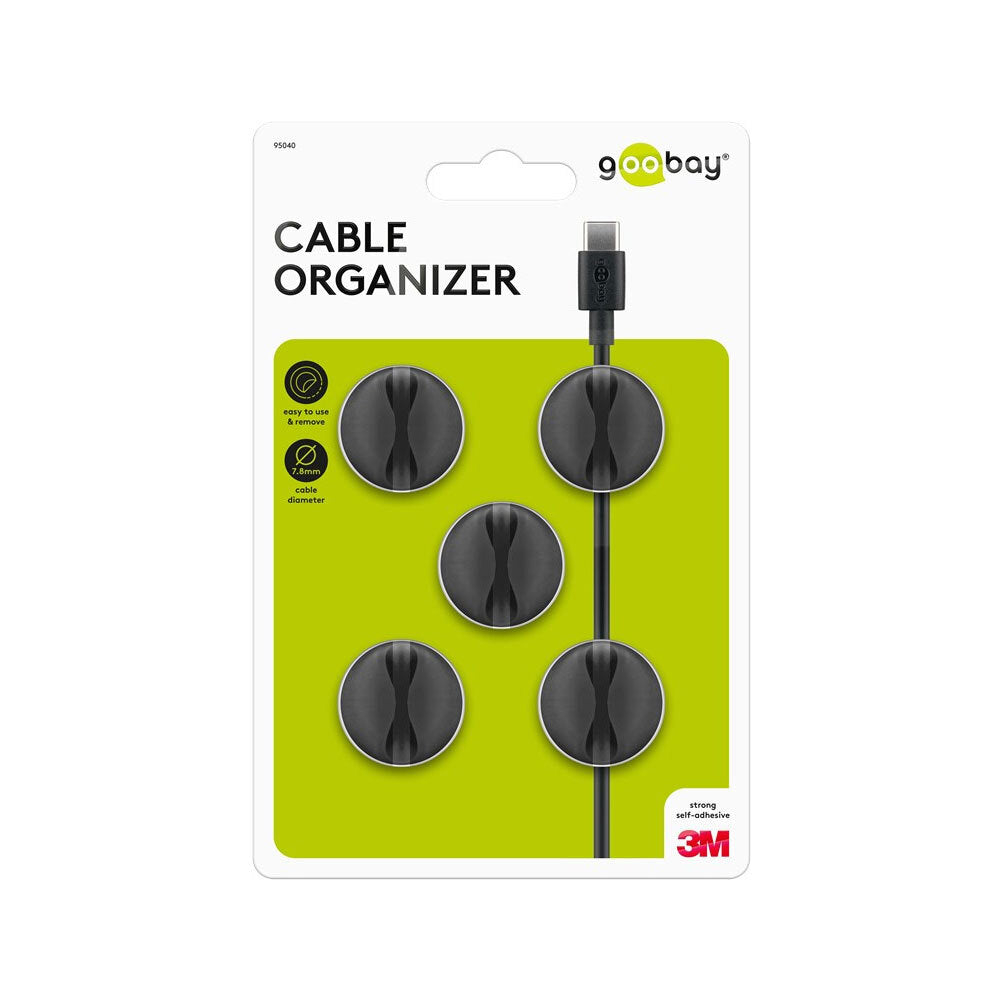 5pc Goobay 1 Slot 1.88cm Adhesive Cable Organiser - Black