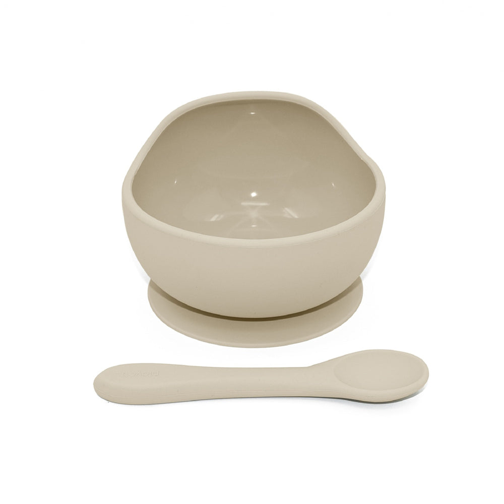 1501002-playette-silicone-bowl-and-spoon-baby-infant-utensil-set-sand-4m