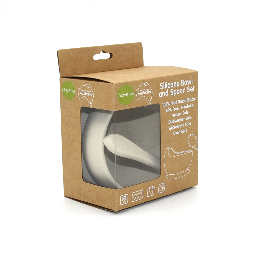 1501002-playette-silicone-bowl-and-spoon-baby-infant-utensil-set-sand-4m