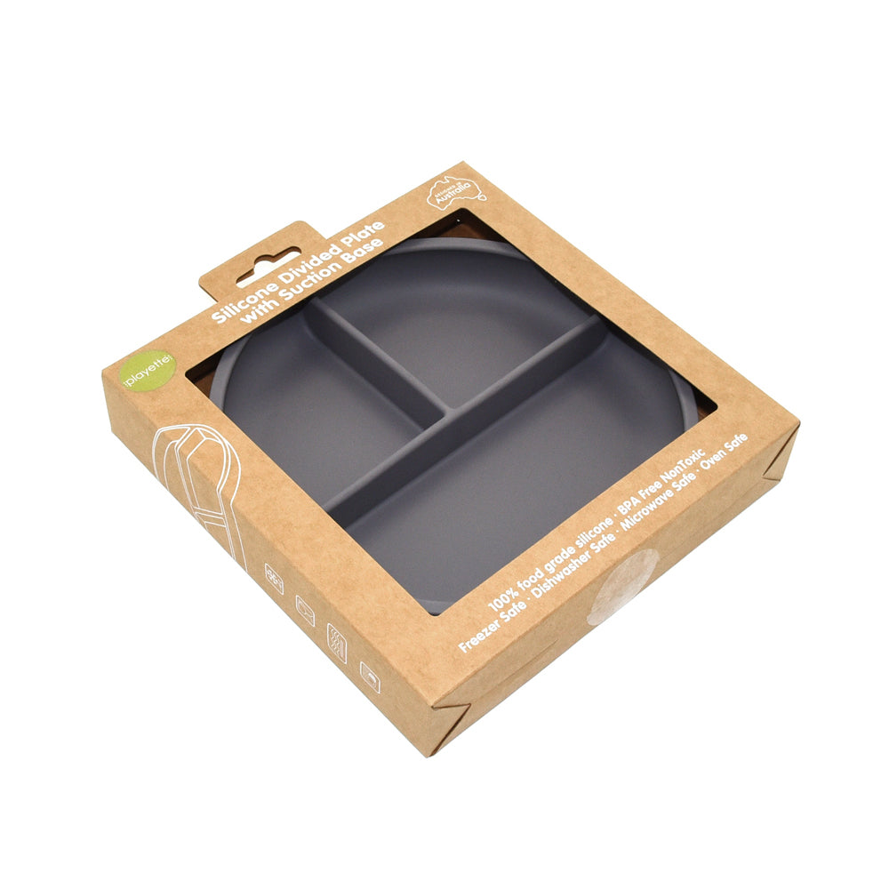 1501006-playette-silicone-divided-baby-infant-plate-grey-4m