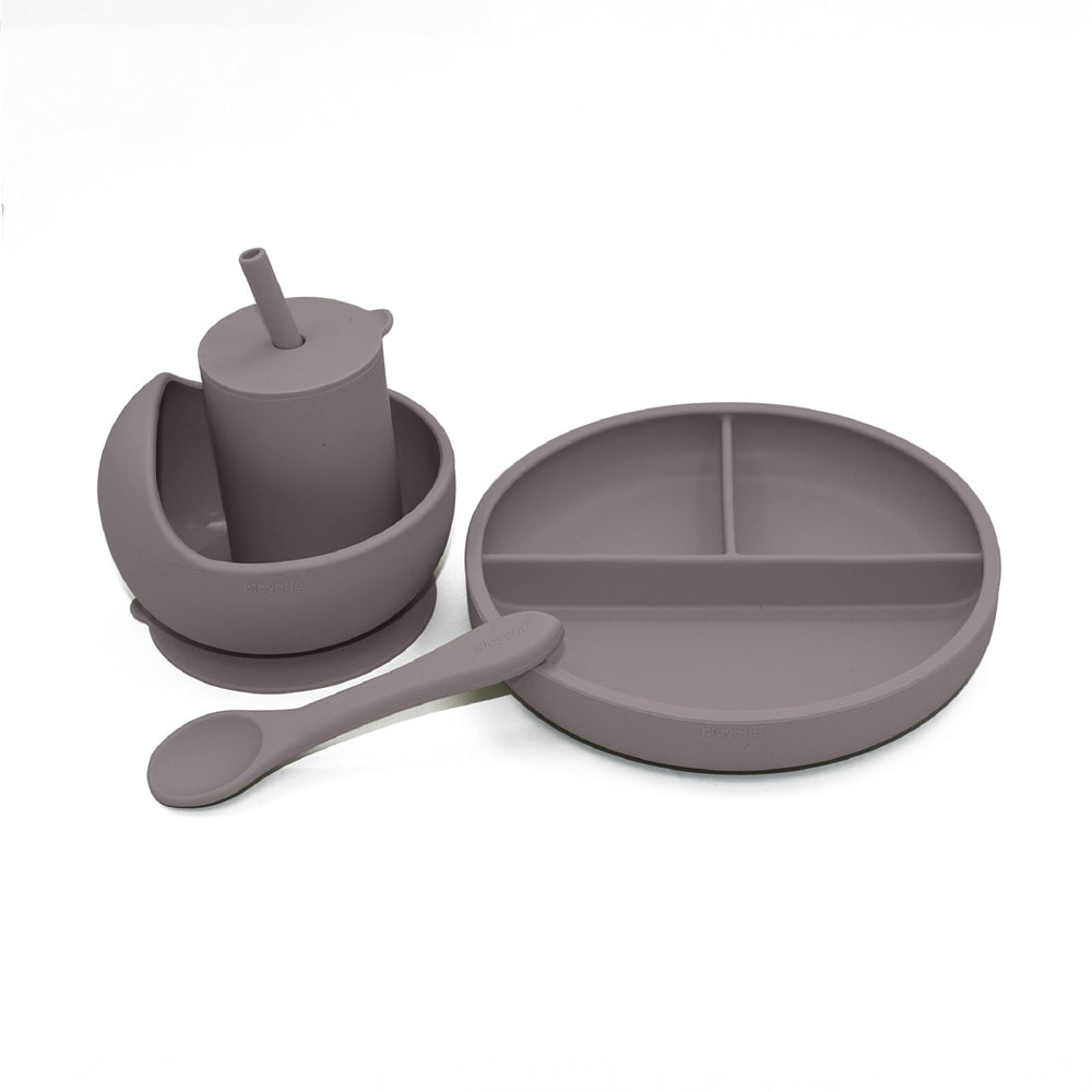 1501008-playette-silicone-baby-infant-feeding-set-grey-4m