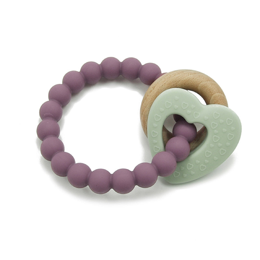 1501010-playette-silicone-and-wood-baby-infant-heart-teether-mint-4m