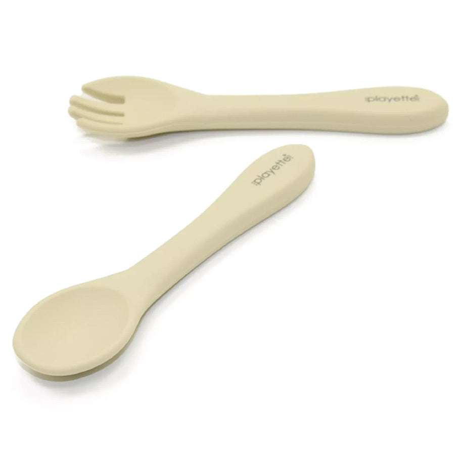 1501023-playette-silicone-baby-infant-spoon-and-fork-set-sand-4m