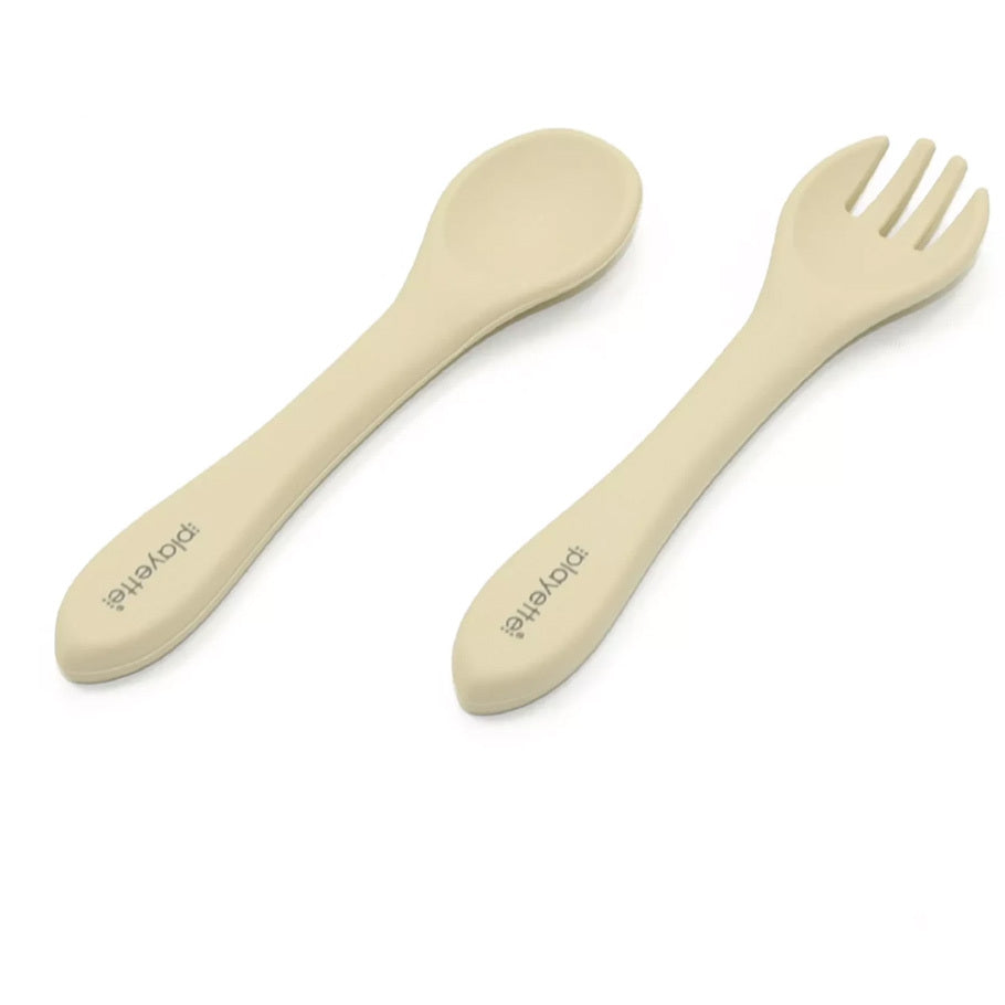 1501023-playette-silicone-baby-infant-spoon-and-fork-set-sand-4m