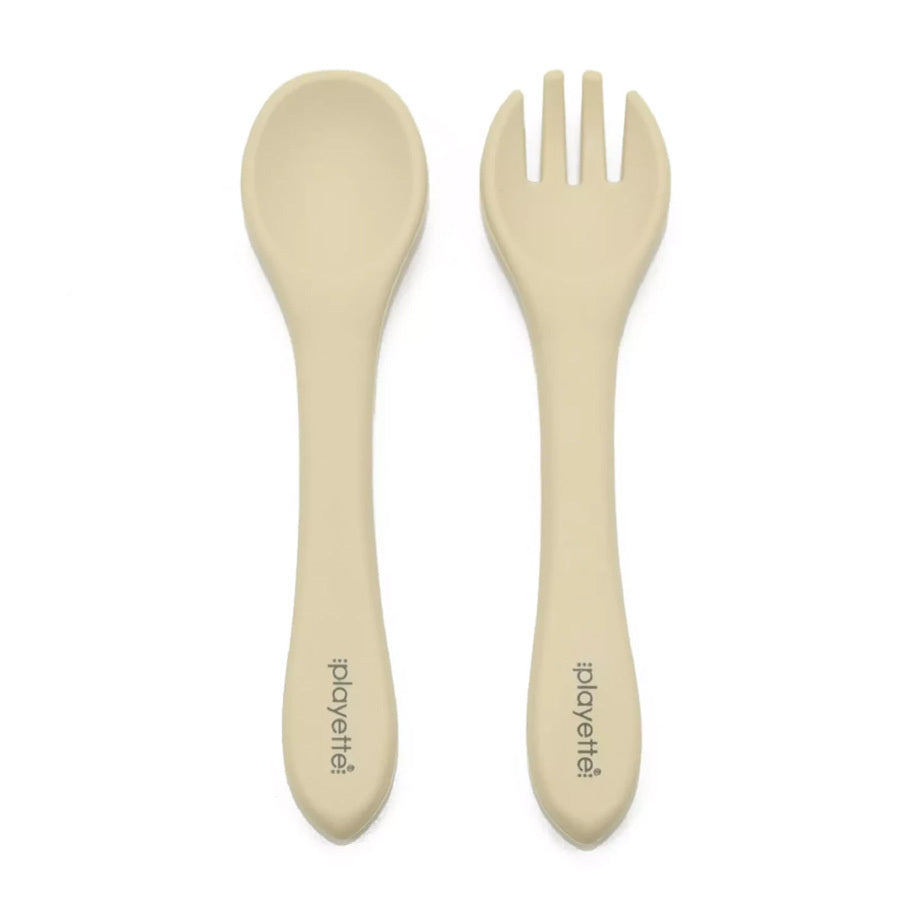 1501023-playette-silicone-baby-infant-spoon-and-fork-set-sand-4m