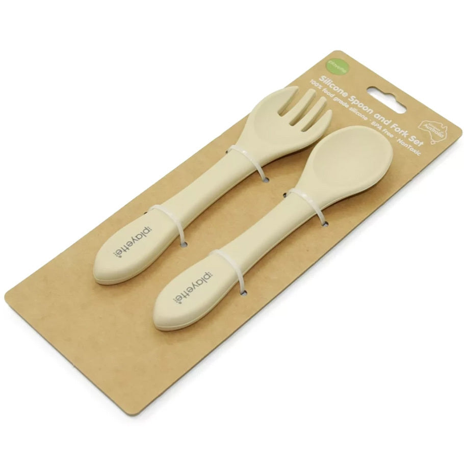 1501023-playette-silicone-baby-infant-spoon-and-fork-set-sand-4m