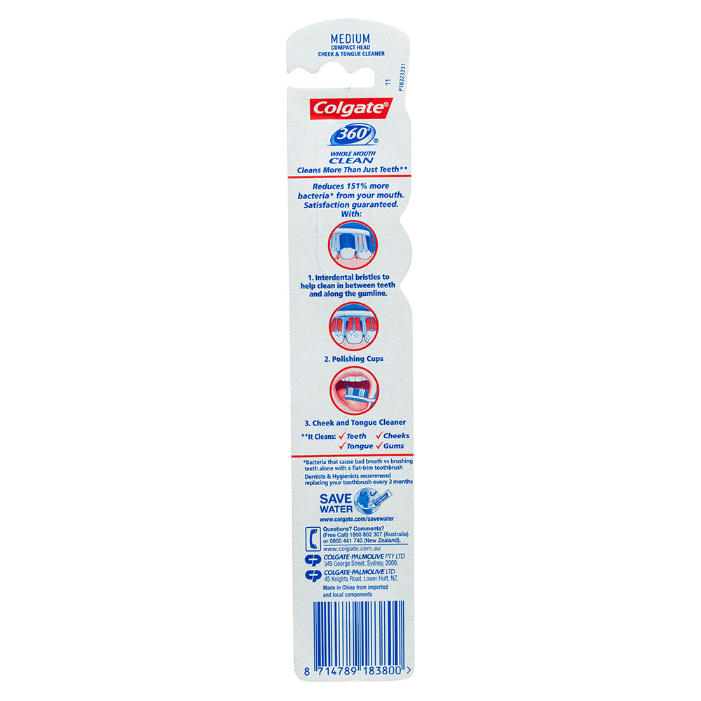 Colgate 360 Toothbrush Medium Head Assorted Colours