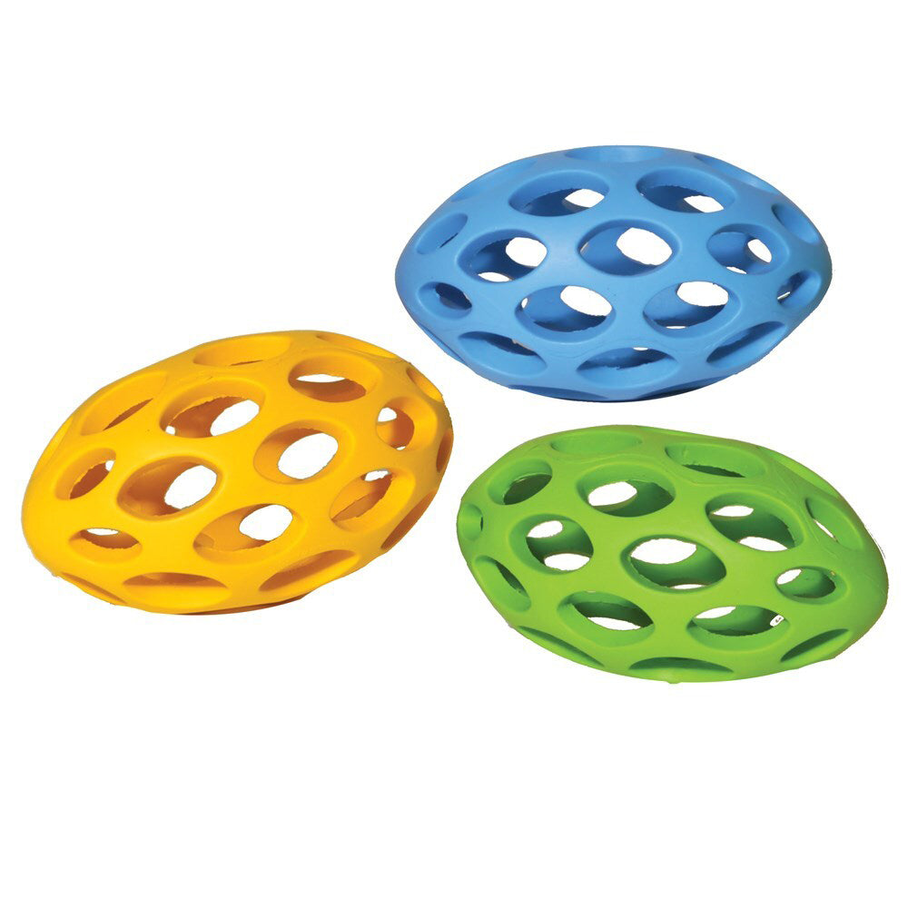 20084-rosewood-cyber-rubber-16cm-lattice-rugby-ball-pet-dog-interactive-toy-assorted