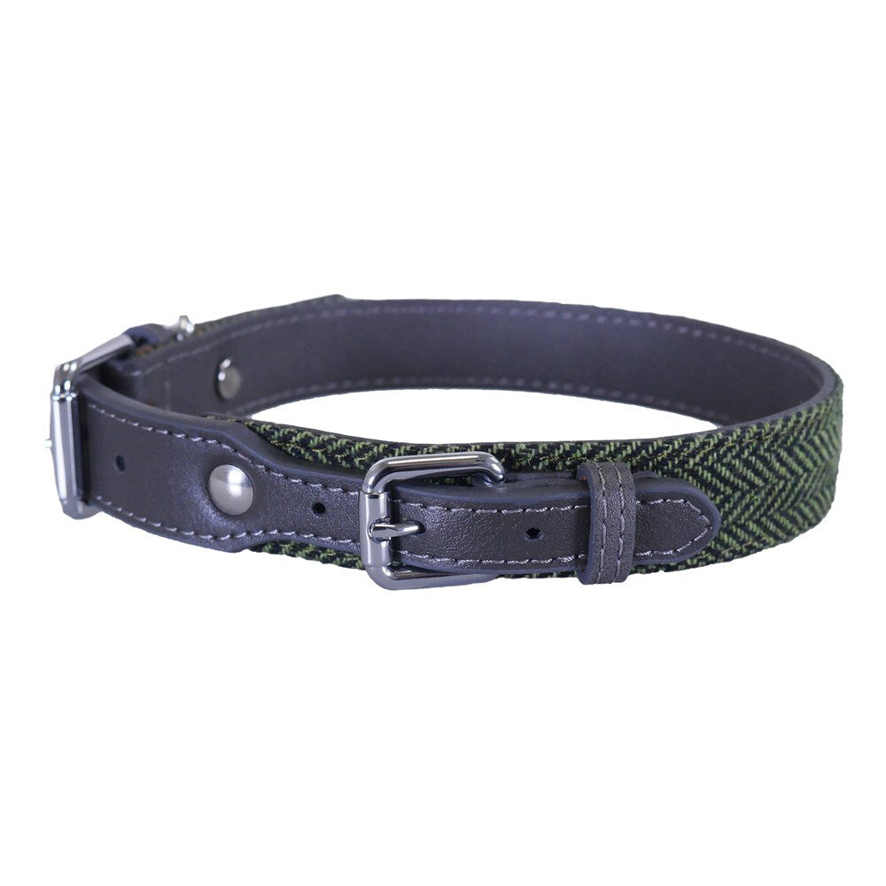 4061-rosewood-34-3cm-leather-pet-dog-neck-collar-strap-s-forest-herringbone-grey