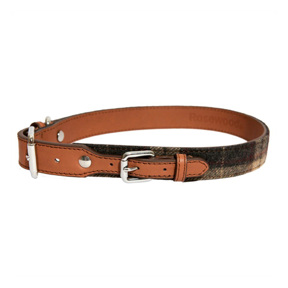4115-rosewood-tweed-check-pet-dog-66cm-neck-collar-leather-animal-choker-xl-brown
