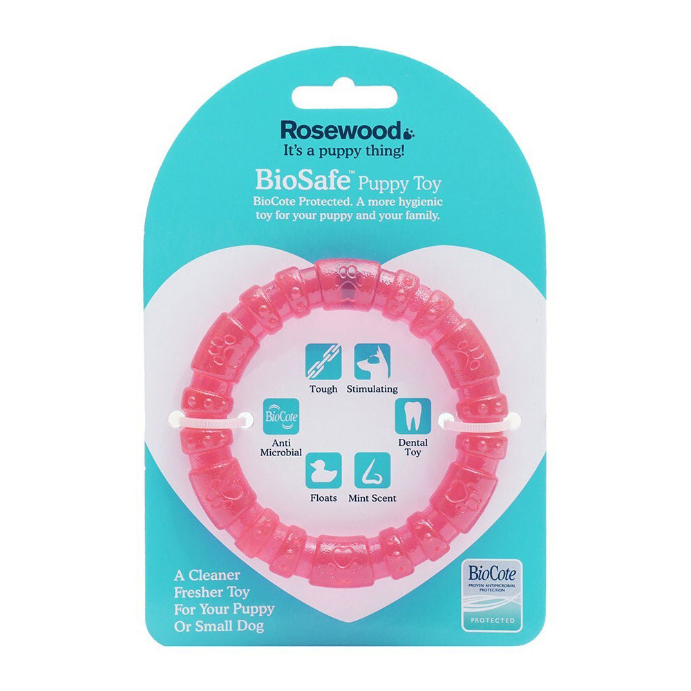 43105-rosewood-9-5cm-biosafe-antimicrobial-puppy-ring-pet-dog-dental-chew-toy-pink