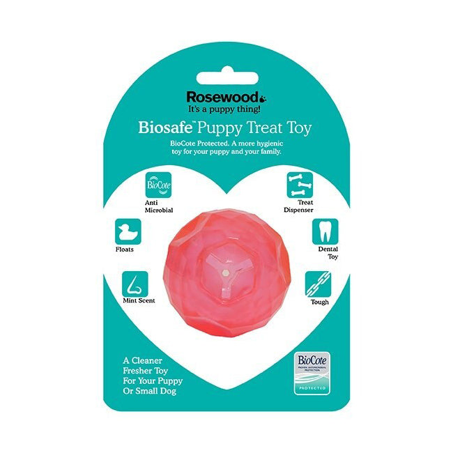43108-rosewood-biosafe-puppy-treat-ball-pet-dog-chew-dental-interactive-fun-toy-pink