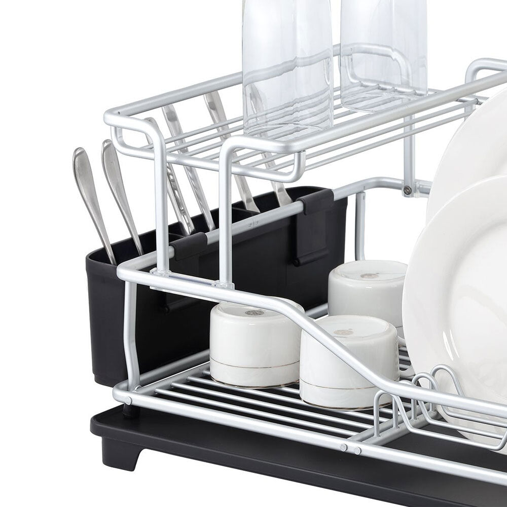 4572-1-d-line-pinnacle-52cm-aluminium-2-tier-dish-rack-w-drain-black