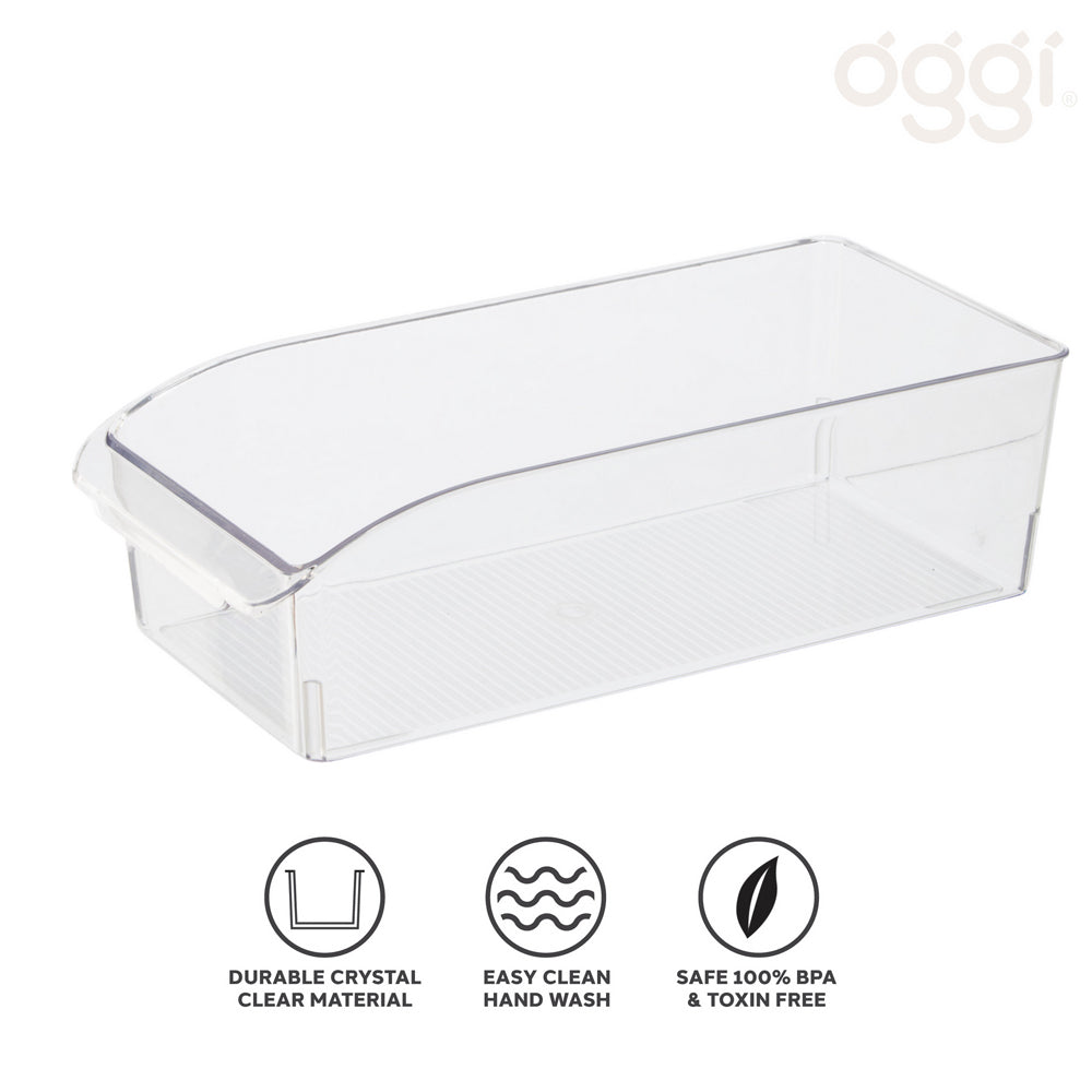 47260-oggi-30x14cm-fridge-pantry-storage-bin-w-finger-grip-handle-clear