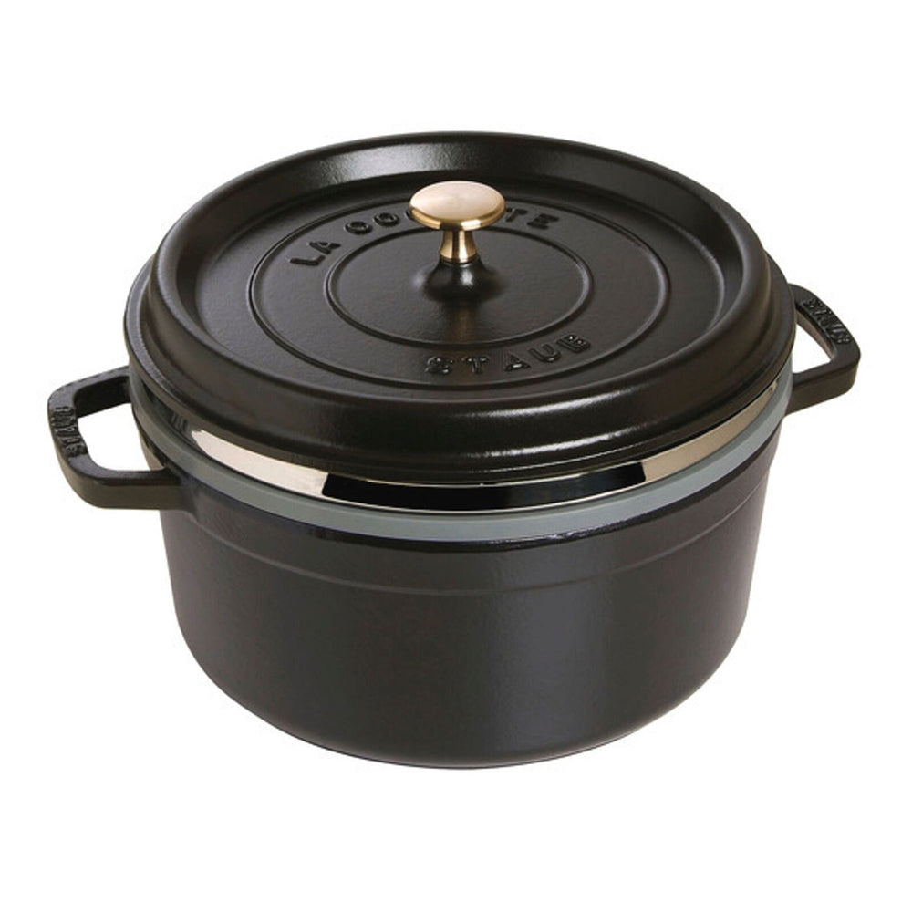 65270-staub-26cm-5-2l-enamel-cast-iron-round-cocotte-pot-w-steamer-black