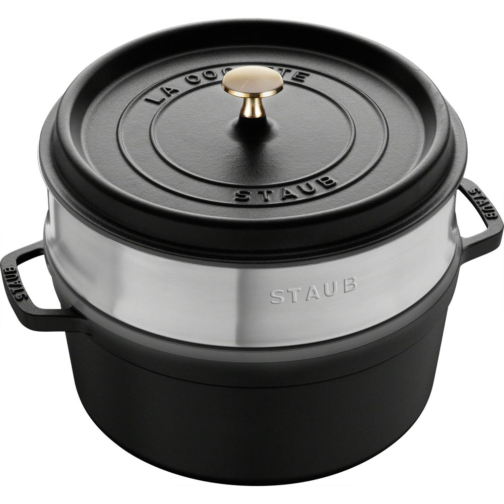 65270-staub-26cm-5-2l-enamel-cast-iron-round-cocotte-pot-w-steamer-black