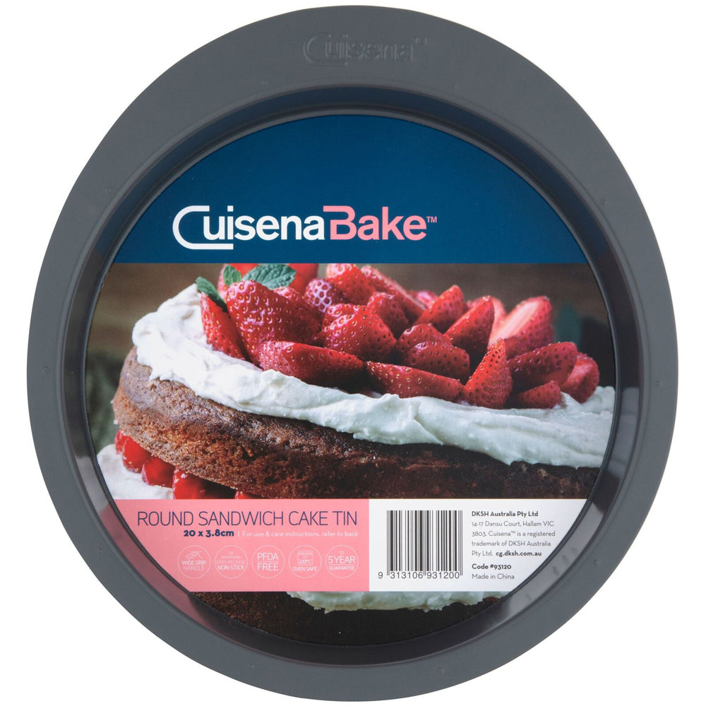 Cuisena 20x4cm Non-Stick Round Sandwich Cake Tin Baking Pan - Grey