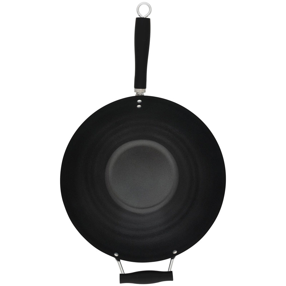 Cuisena 35cm Carbon Steel Stir Fry Wok Non Stick w/ Handle - Black