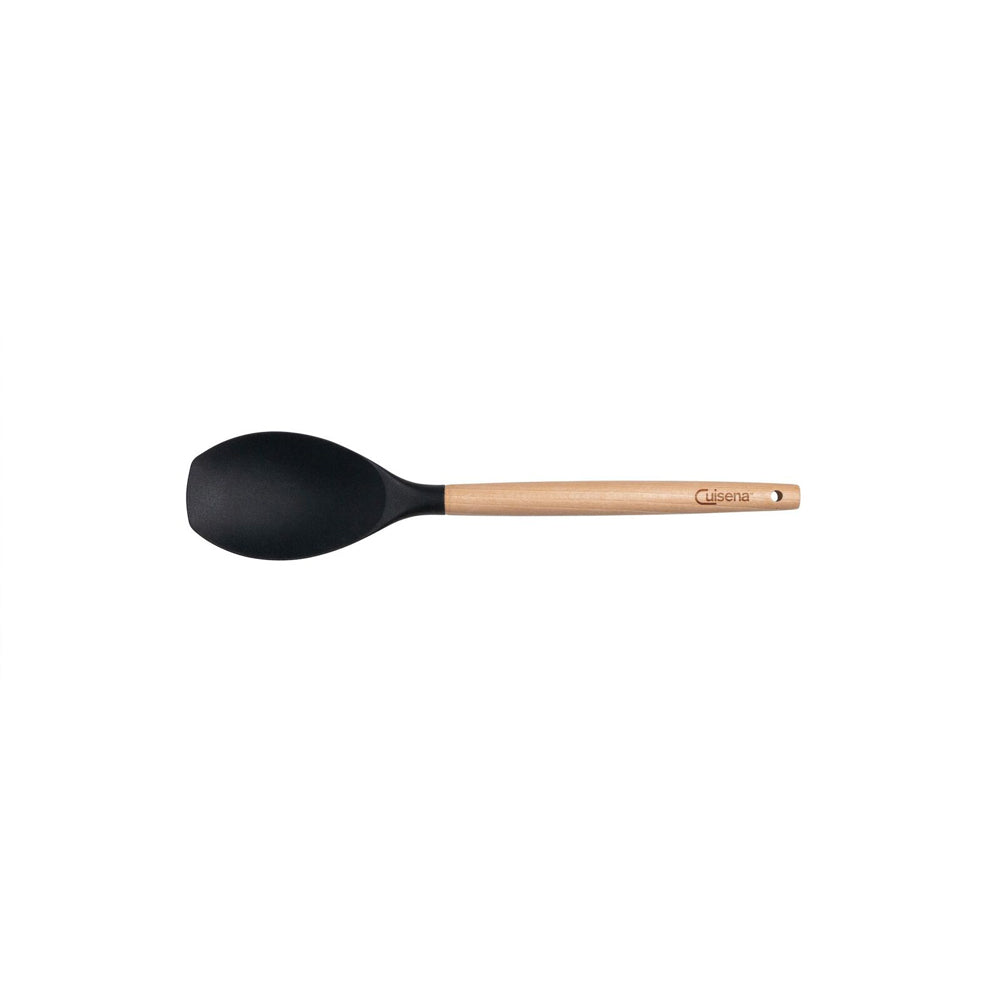 Cuisena Beech Wood 32.5cm Silicone Solid Spoonula Cooking Utensil - Black