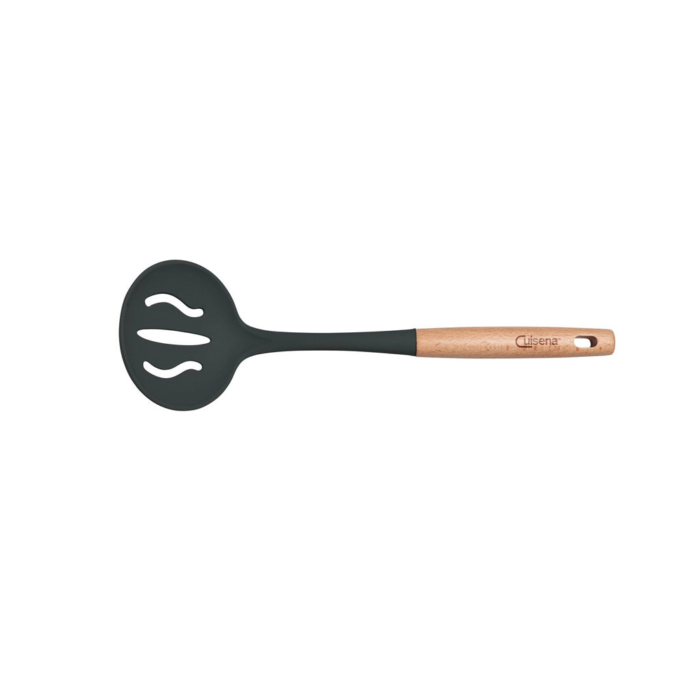 Cuisena Beech Wood 35.5cm Silicone Skimmer Cooking Utensil - Black