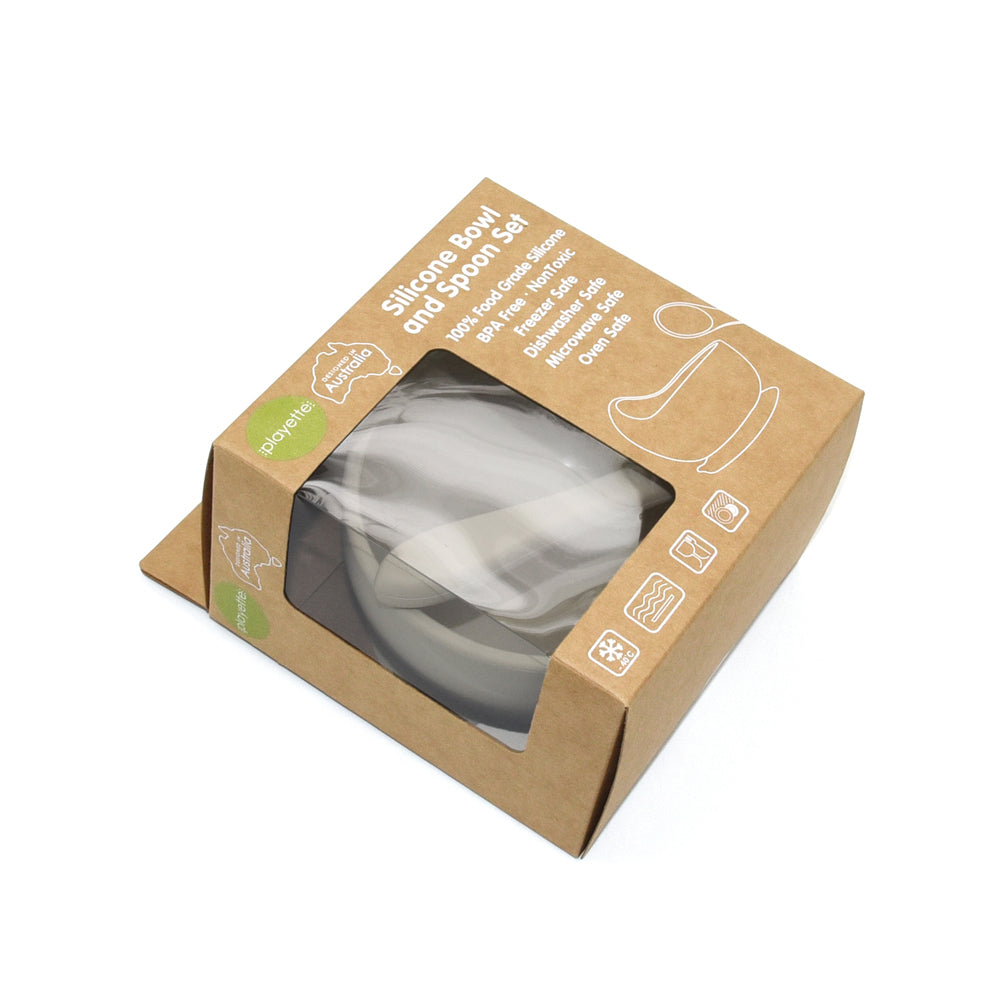 1501002-playette-silicone-bowl-and-spoon-baby-infant-utensil-set-sand-4m