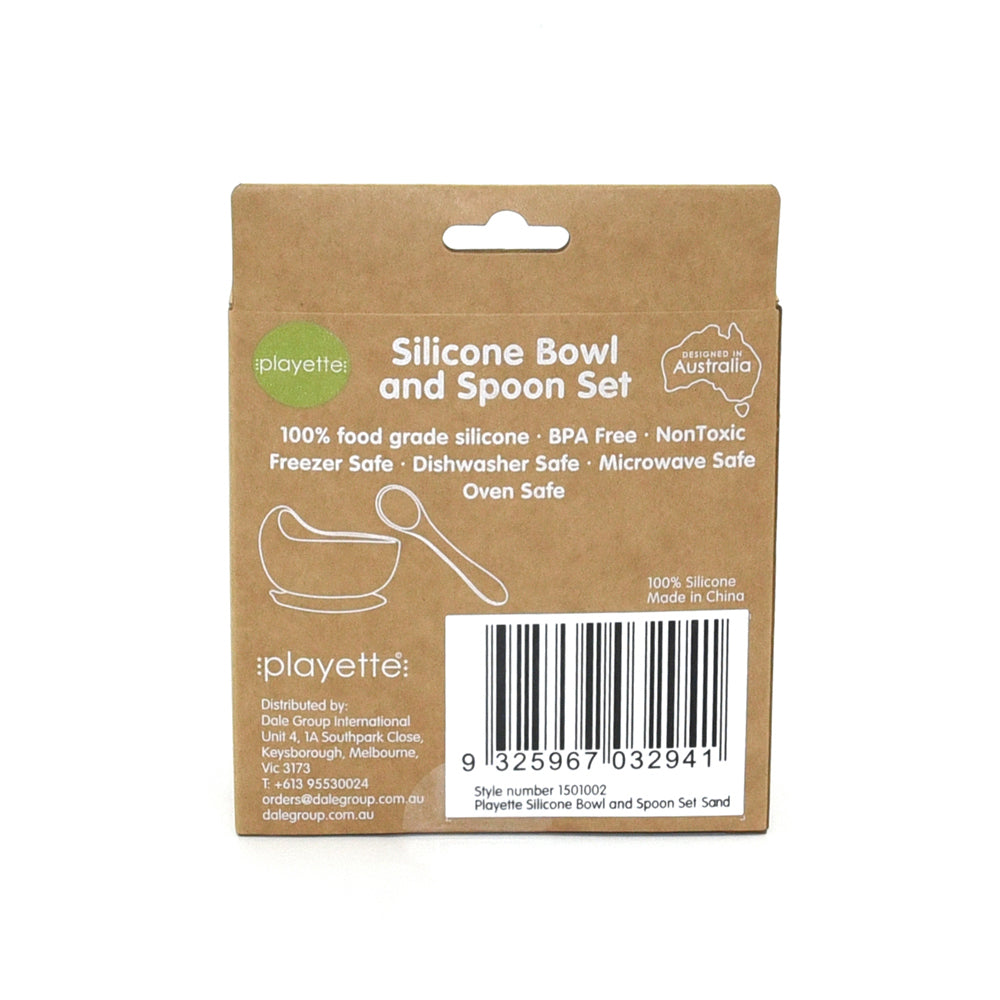 1501002-playette-silicone-bowl-and-spoon-baby-infant-utensil-set-sand-4m