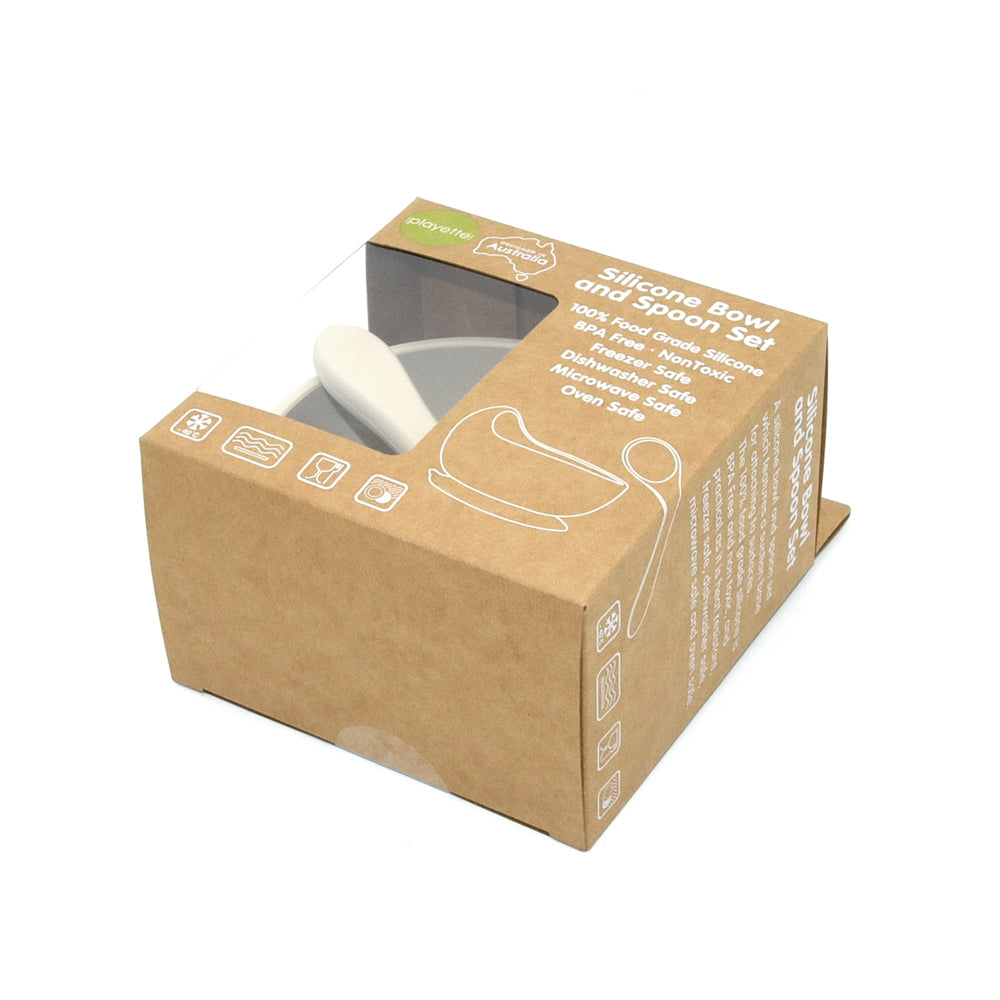 1501002-playette-silicone-bowl-and-spoon-baby-infant-utensil-set-sand-4m