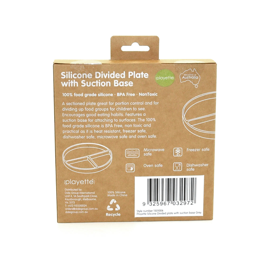 1501006-playette-silicone-divided-baby-infant-plate-grey-4m