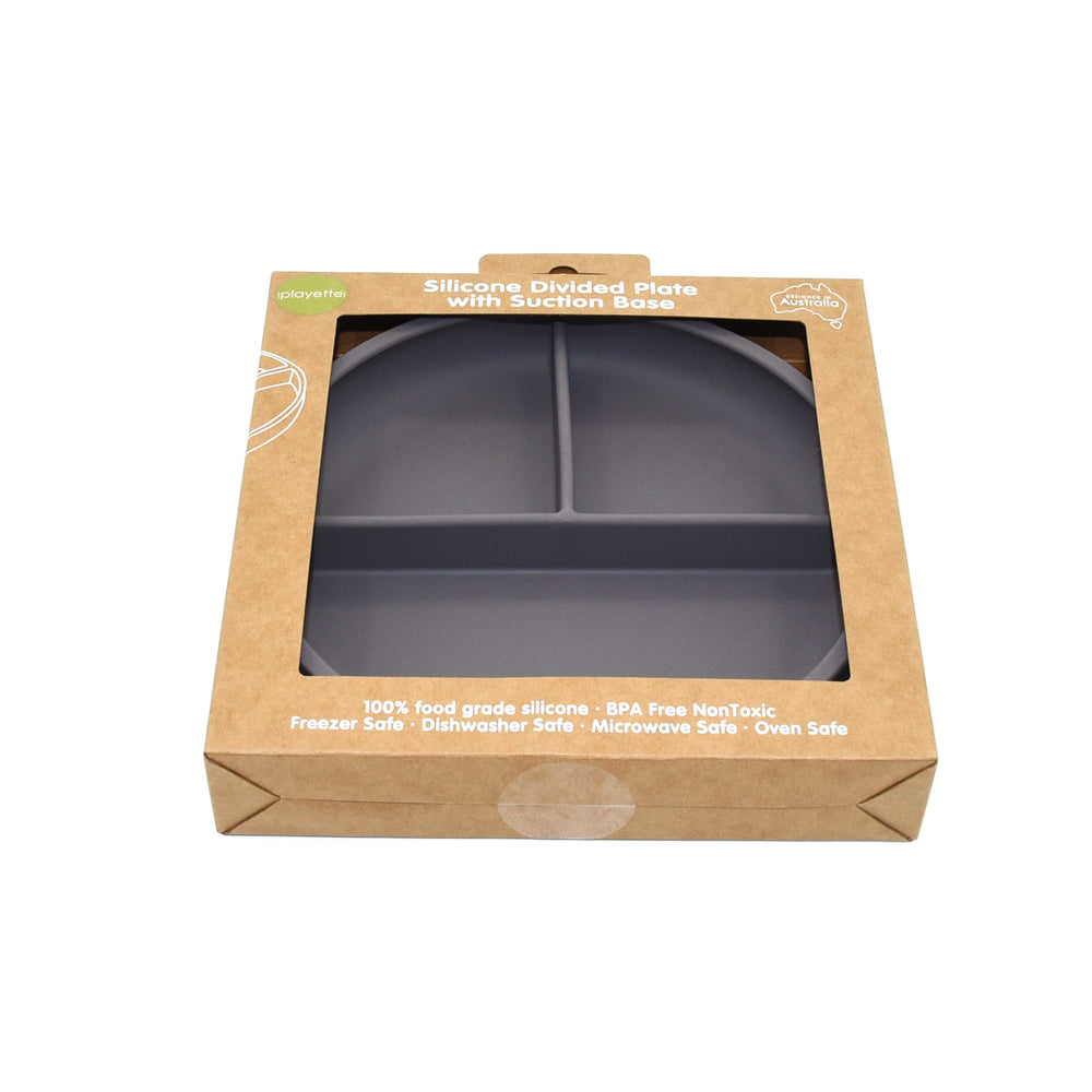 1501006-playette-silicone-divided-baby-infant-plate-grey-4m