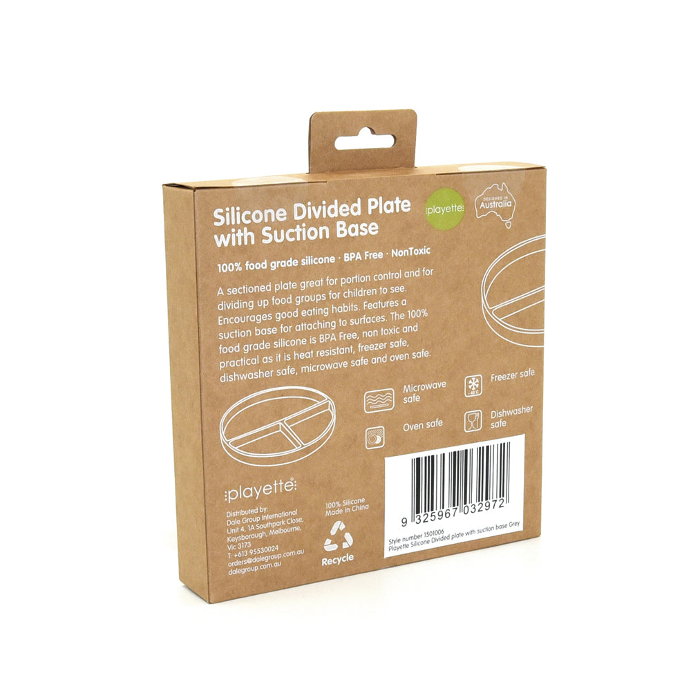 1501006-playette-silicone-divided-baby-infant-plate-grey-4m