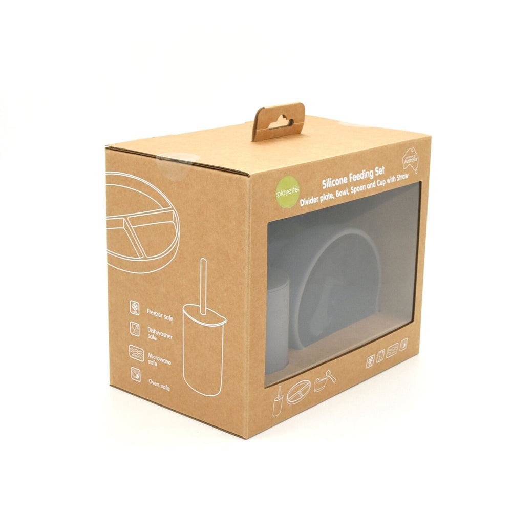 1501008-playette-silicone-baby-infant-feeding-set-grey-4m