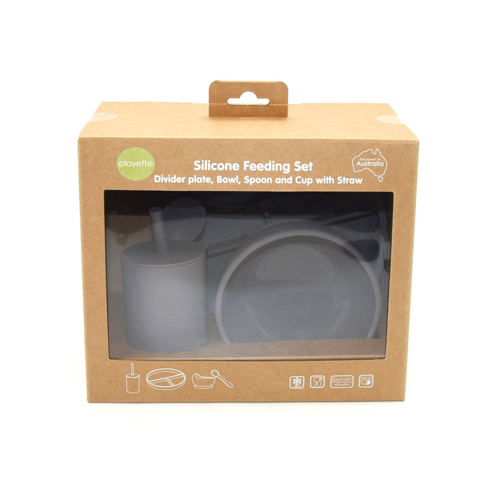 1501008-playette-silicone-baby-infant-feeding-set-grey-4m
