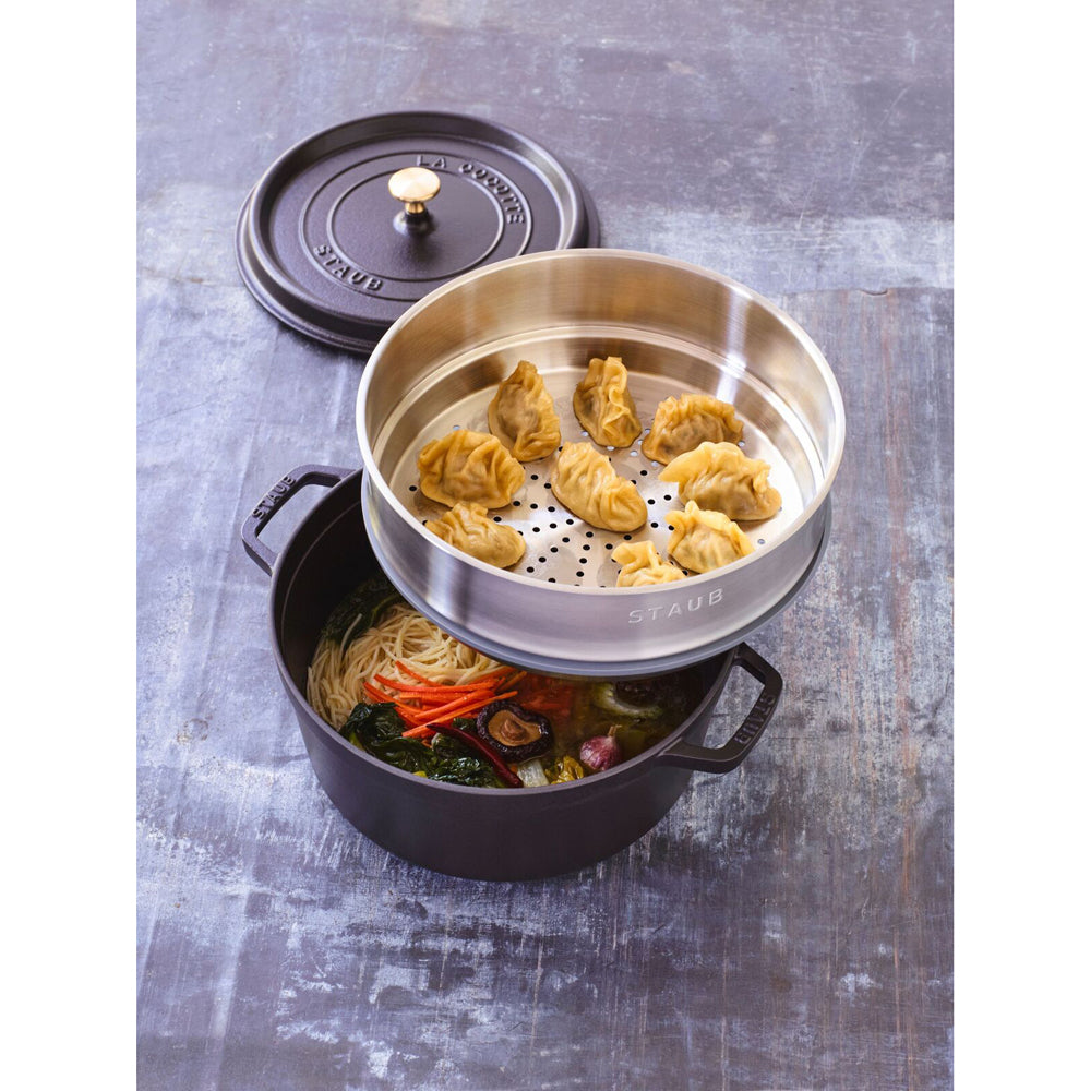 65270-staub-26cm-5-2l-enamel-cast-iron-round-cocotte-pot-w-steamer-black