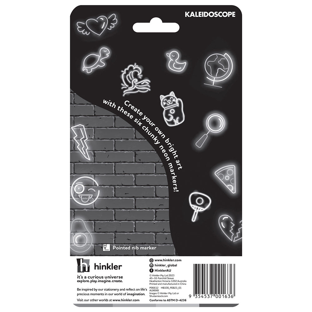 Kaleidoscope 6pc Electric Neon Coloured Markers Set