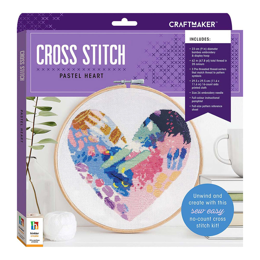 Craft Maker Cross-stitch Kit: Pastel Heart Art/Craft Set