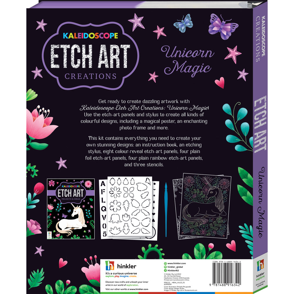 Kaleidoscope Etch Art Creations Unicorn Magic Colour Book Kids 6-12y
