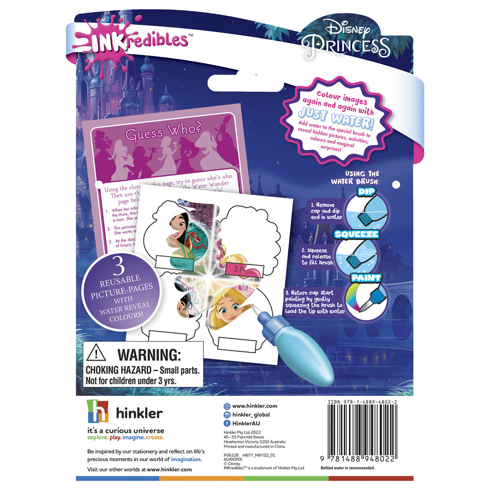 Inkredibles Disney Princess Mess Free Water Wonder Activity Book 3y+