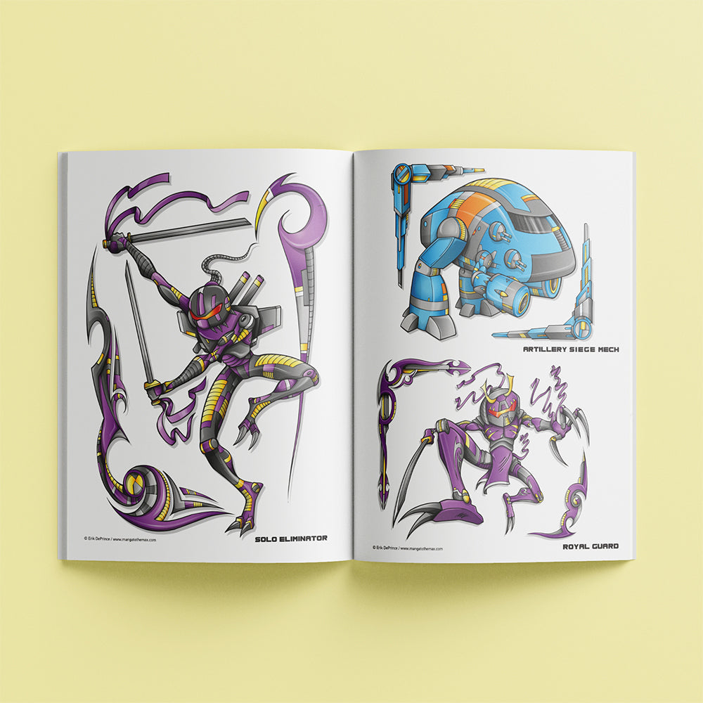 Kaleidoscope Manga to the Max Drawing and Colouring Book: Robots