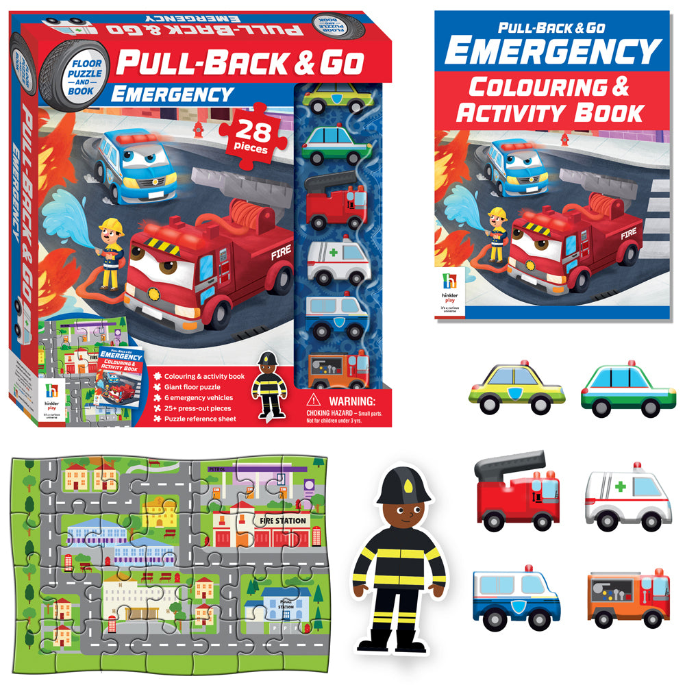 28pc Wonder Full Pull-Back & Go Kit Emergency Vehicles Floor Puzzle/Book